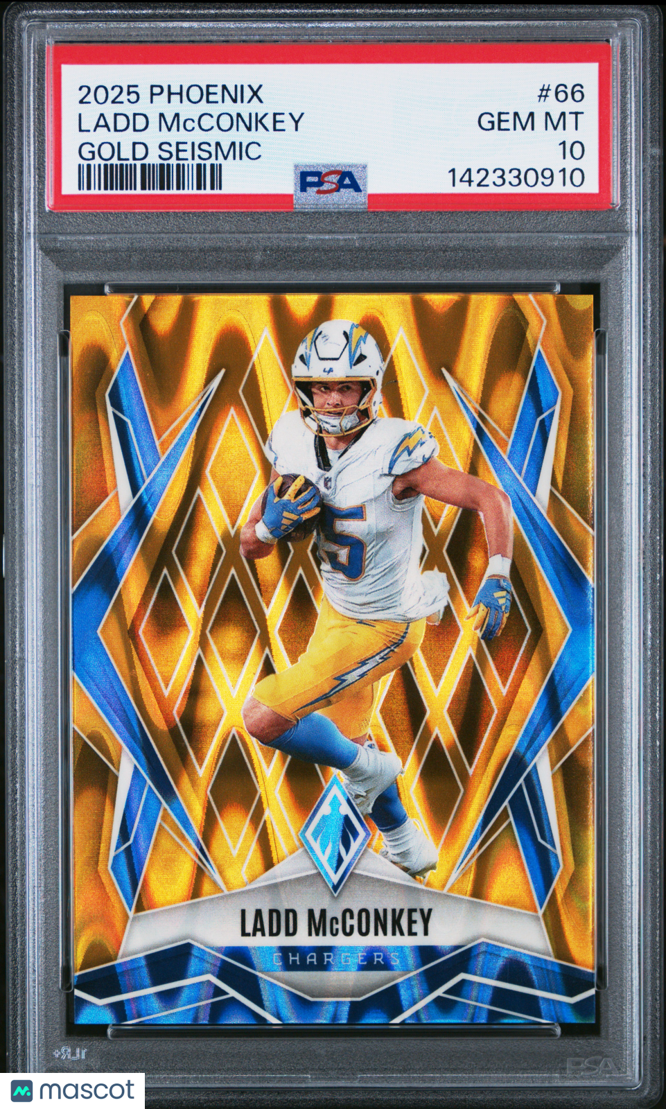 2025 Panini Phoenix Ladd Mcconkey Gold Seismic 3/10 #66 PSA 10 GEM MINT Chargers - Graded Sports Cards