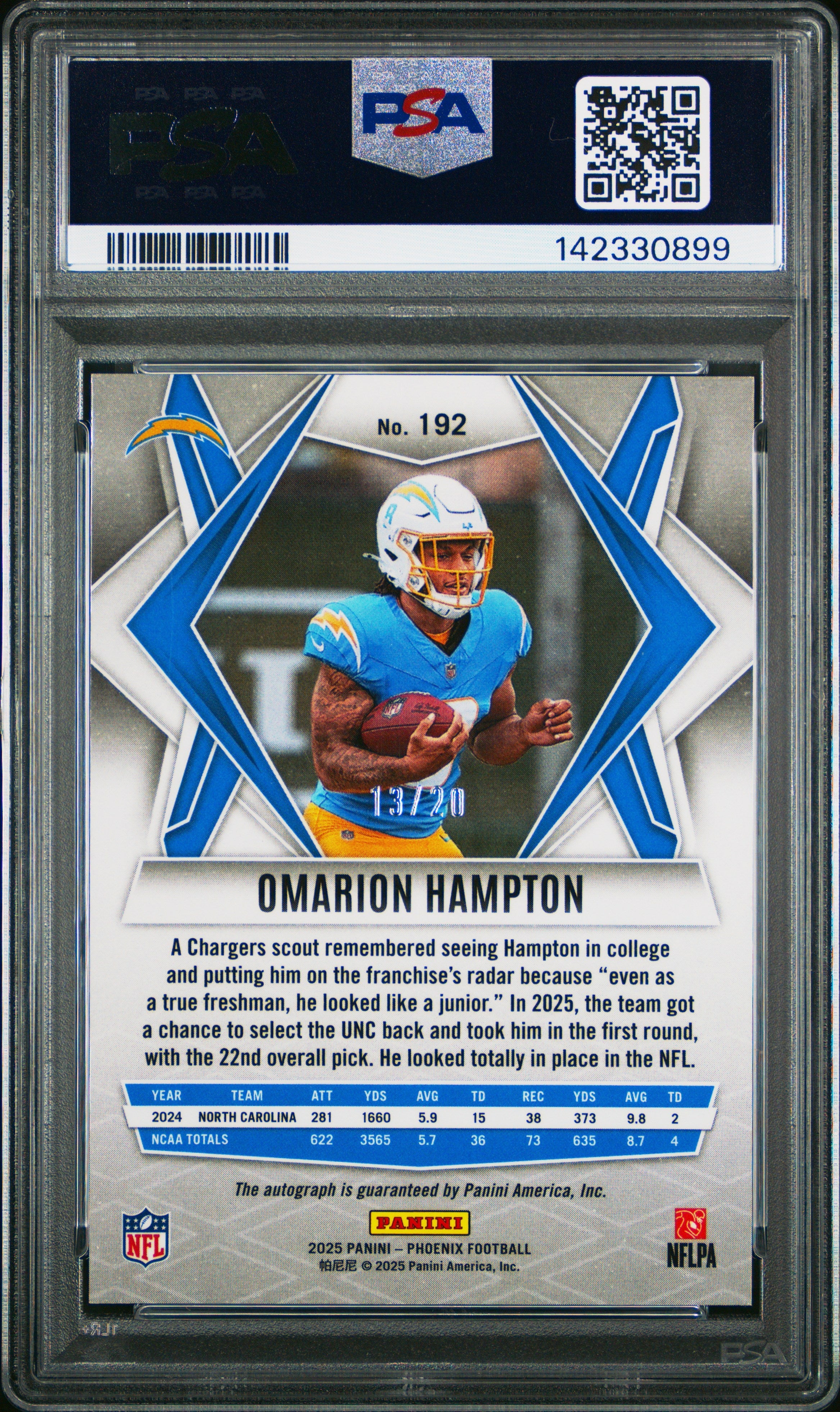 2025 Panini Phoenix Omarion Hampton Autograph Seismic /20 PSA 10 GEM MINT - Graded Sports Cards