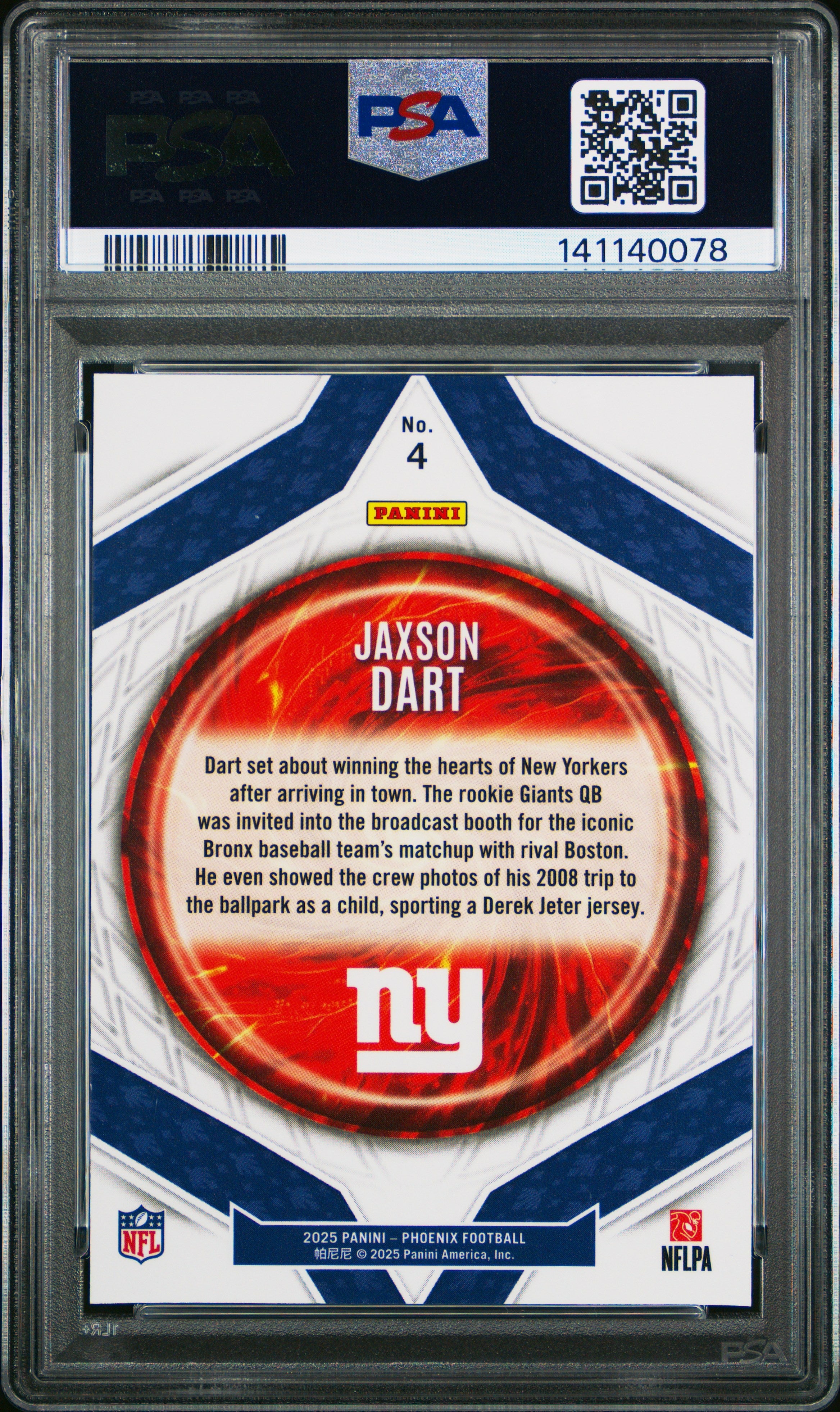 2025 Panini Phoenix Paragon Jaxson Dart Rookie #4 PSA 9 MINT New York Giants - Graded Sports Cards