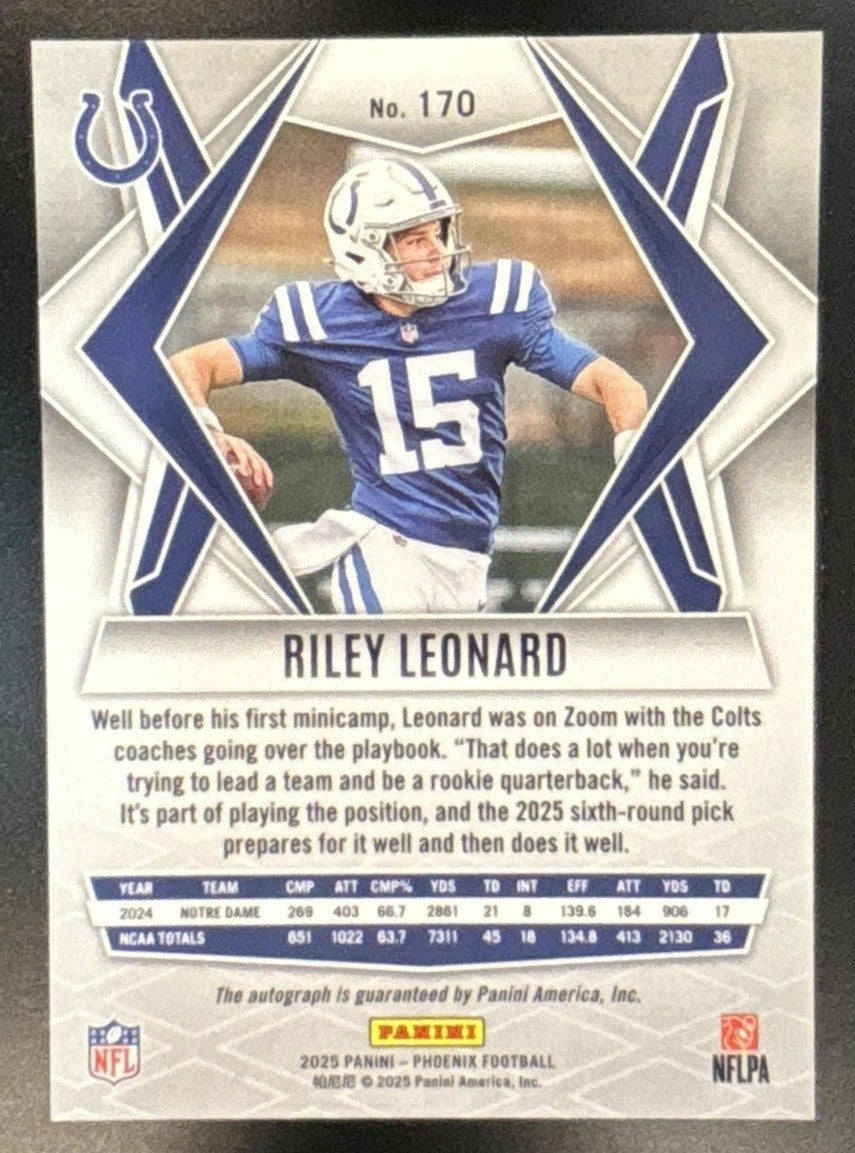 2025 Panini Phoenix Riley Leonard Rookies Auto Silver Pandora #170 RC Colts - Sports Cards