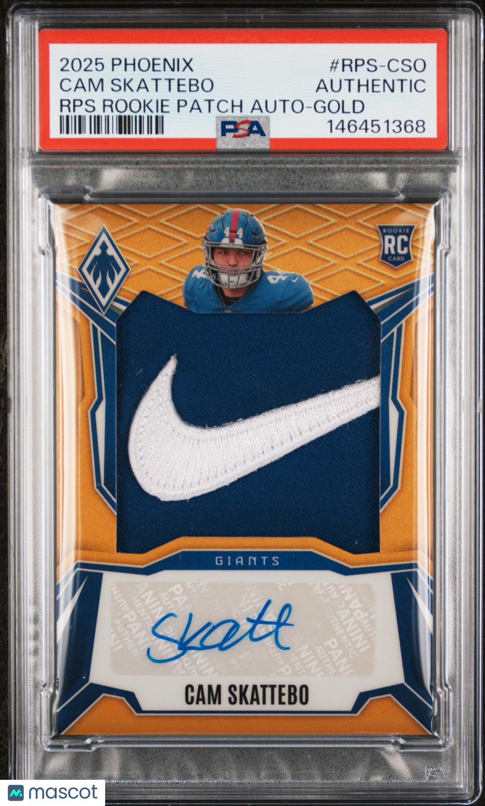 2025 Panini Phoenix RPS Rookie Patch Autographs Cam Skattebo /10 Rookie PSA - Graded Sports Cards