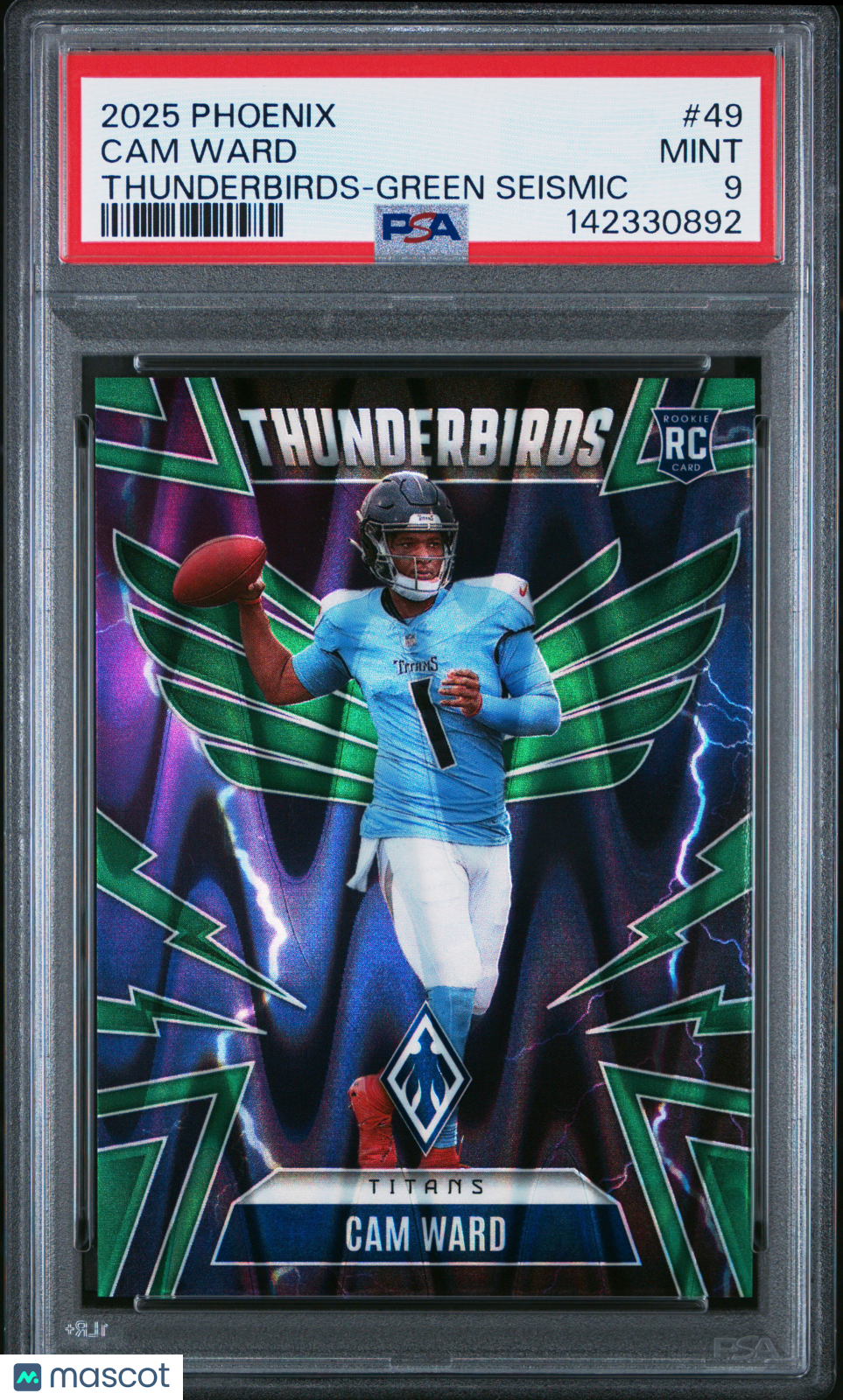 2025 Panini Phoenix Thunderbirds Cam Ward Green Seismic Rookie 11/25 PSA 9 MINT - Graded Sports Cards