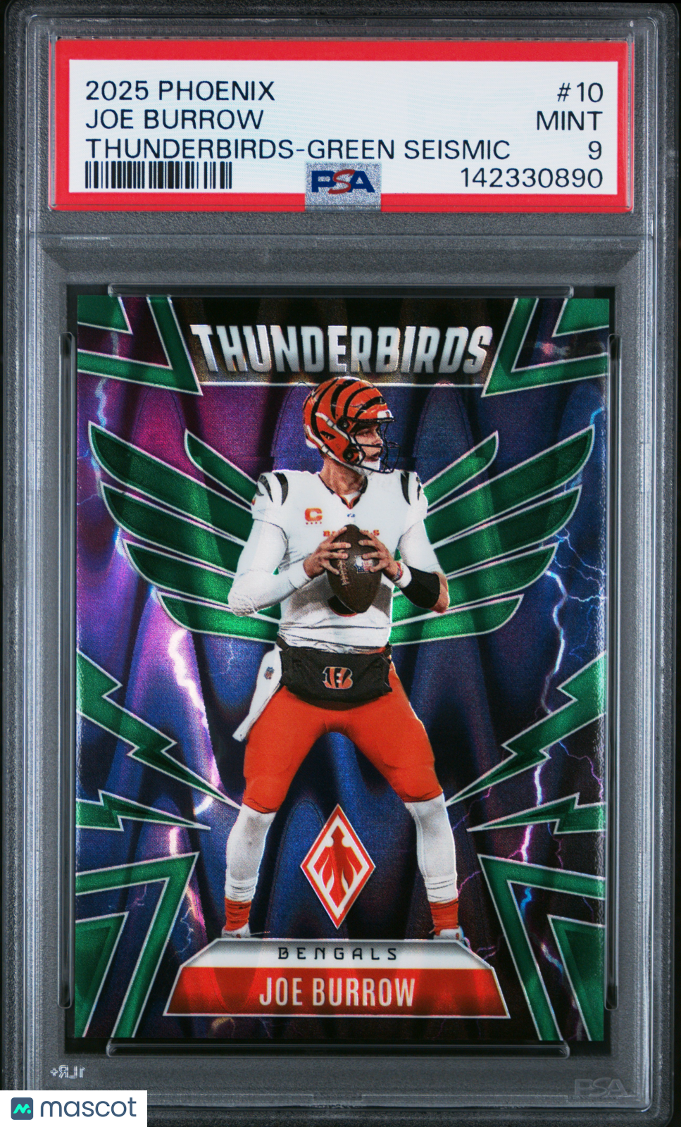 2025 Panini Phoenix Thunderbirds Joe Burrow Green Seismic 11/25 #10 PSA 9 MINT - Graded Sports Cards