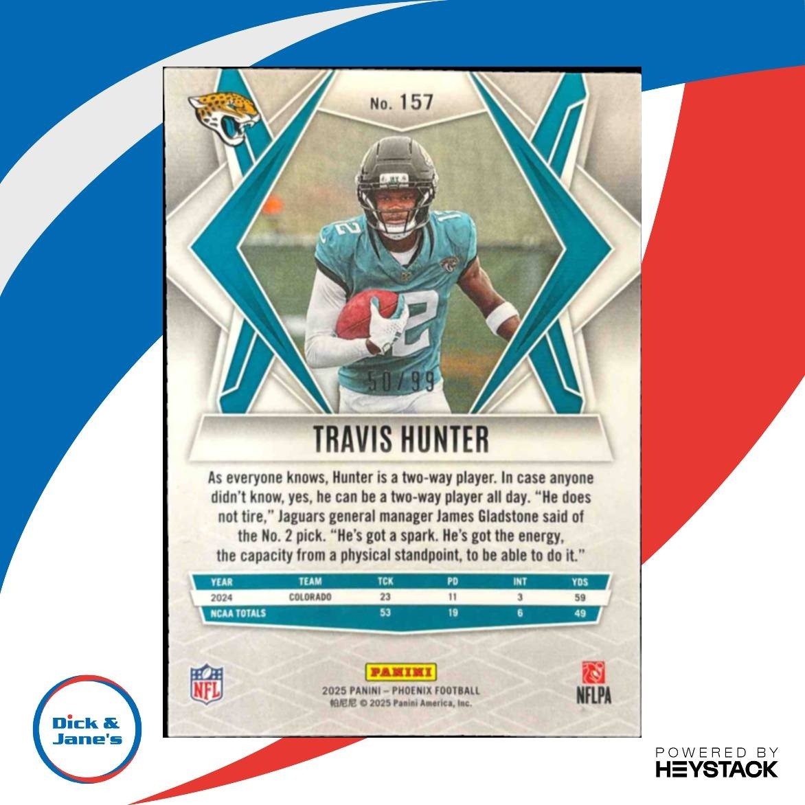 2025 Panini Phoenix Travis Hunter Red /99 #157 RC Jacksonville Jaguars - Sports Cards