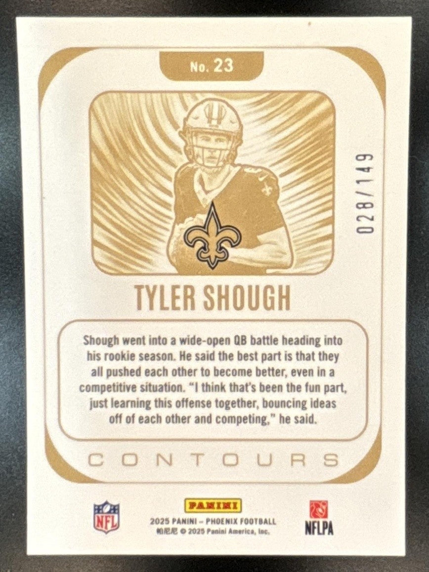 2025 Panini Phoenix Tyler Shough Contours Yellow Pyramids /149 #23 RC Saints - Sports Cards