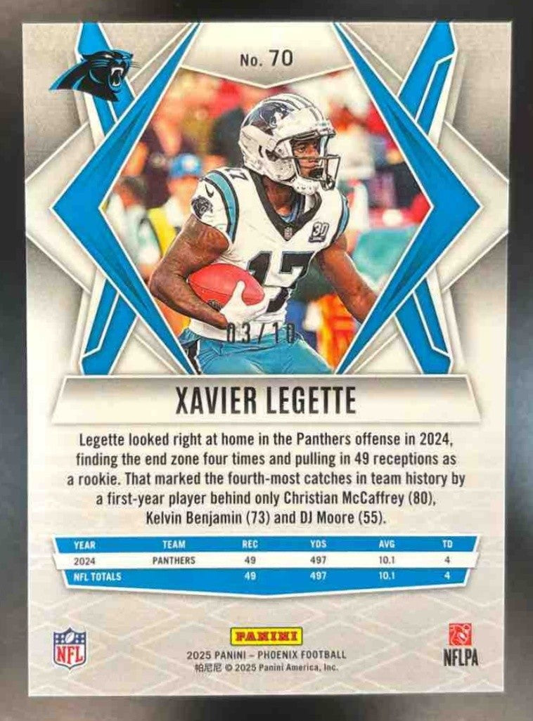 2025 Panini Phoenix Xavier Legette Gold Pyramids /10 #70 Carolina Panthers - Sports Cards