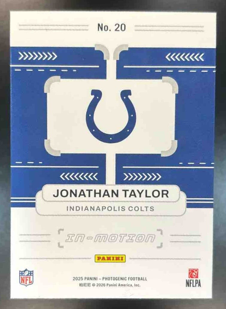 2025 Panini PhotoGenic Jonathan Taylor In-Motion #20 Indianapolis Colts - Sports Cards