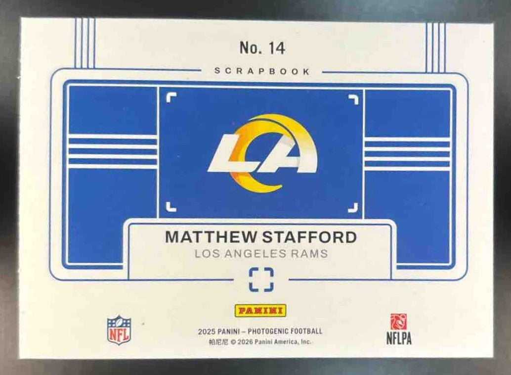 2025 Panini PhotoGenic Matthew Stafford Scrapbook Teal /35 #14 Los Angeles Rams - Sports Cards