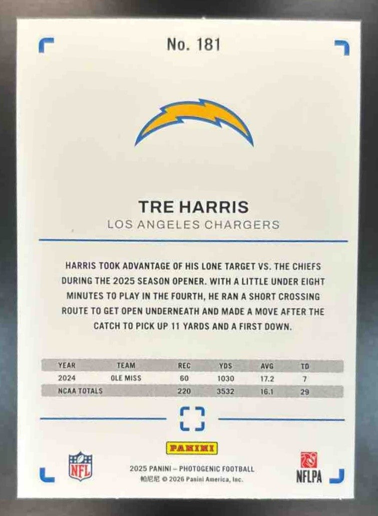 2025 Panini PhotoGenic Tre Harris Teal 1/35 BOOK END #181 RC Los Angeles Charger - Sports Cards