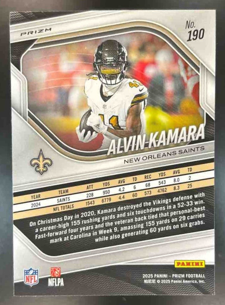 2025 Panini Prizm Black and Red Checkerboard Alvin Kamara #190 New Orleans Saint - Sports Cards