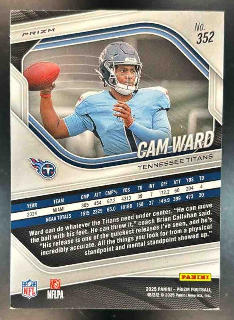 2025 Panini Prizm Cam Ward White Disco #352 RC Tennessee Titans - Sports Cards