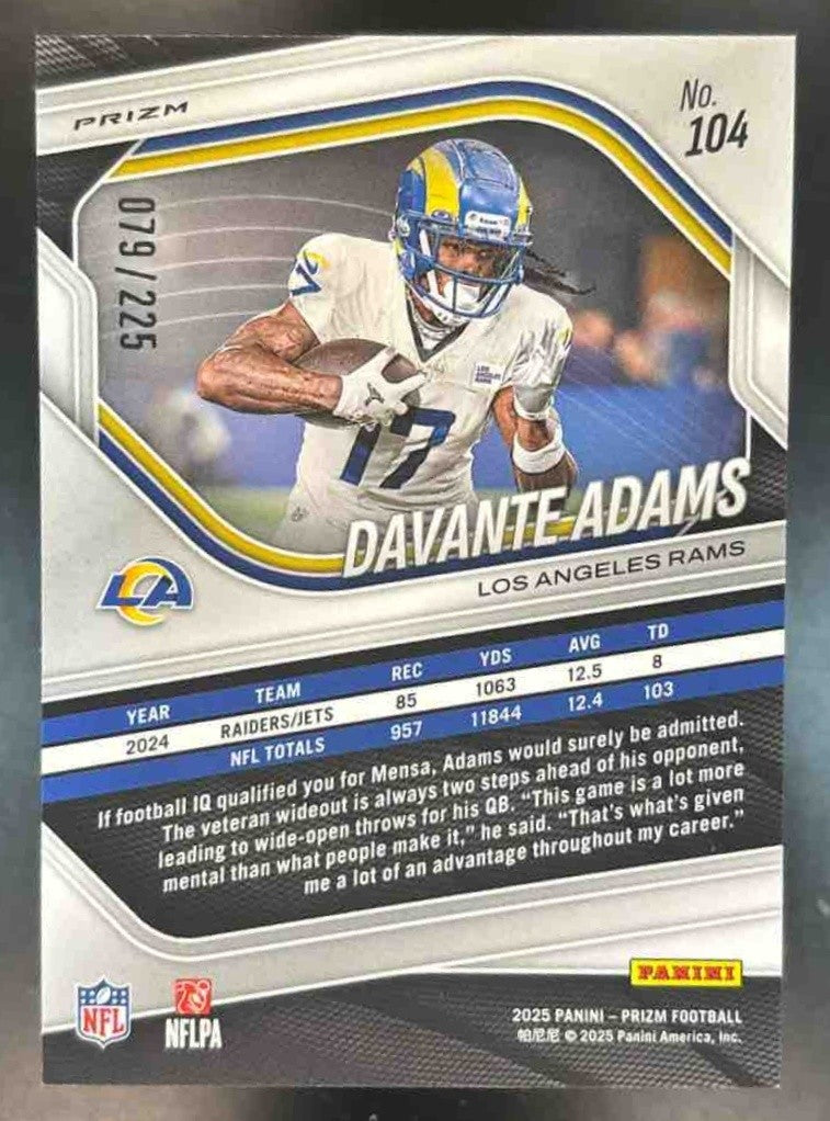 2025 Panini Prizm Davante Adams Purple Ice /225 #104 Los Angeles Rams - Sports Cards