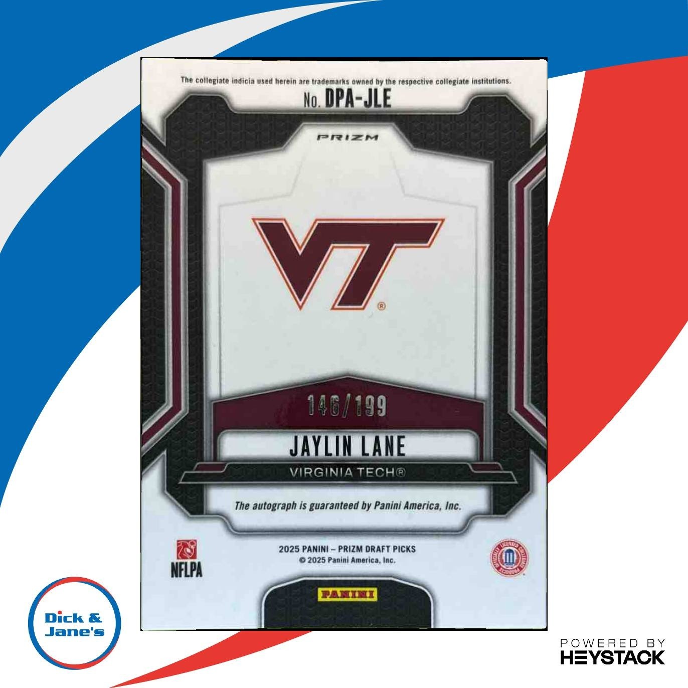 2025 Panini Prizm Draft Jaylin Lane Auto Purple Ice /199 Virginia Tech Hokies - Sports Cards