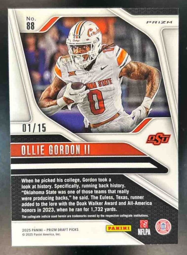 2025 Panini Prizm Draft Ollie Gordon II Gold Shimmer 1/15 #88 RC Cowboys - Sports Cards