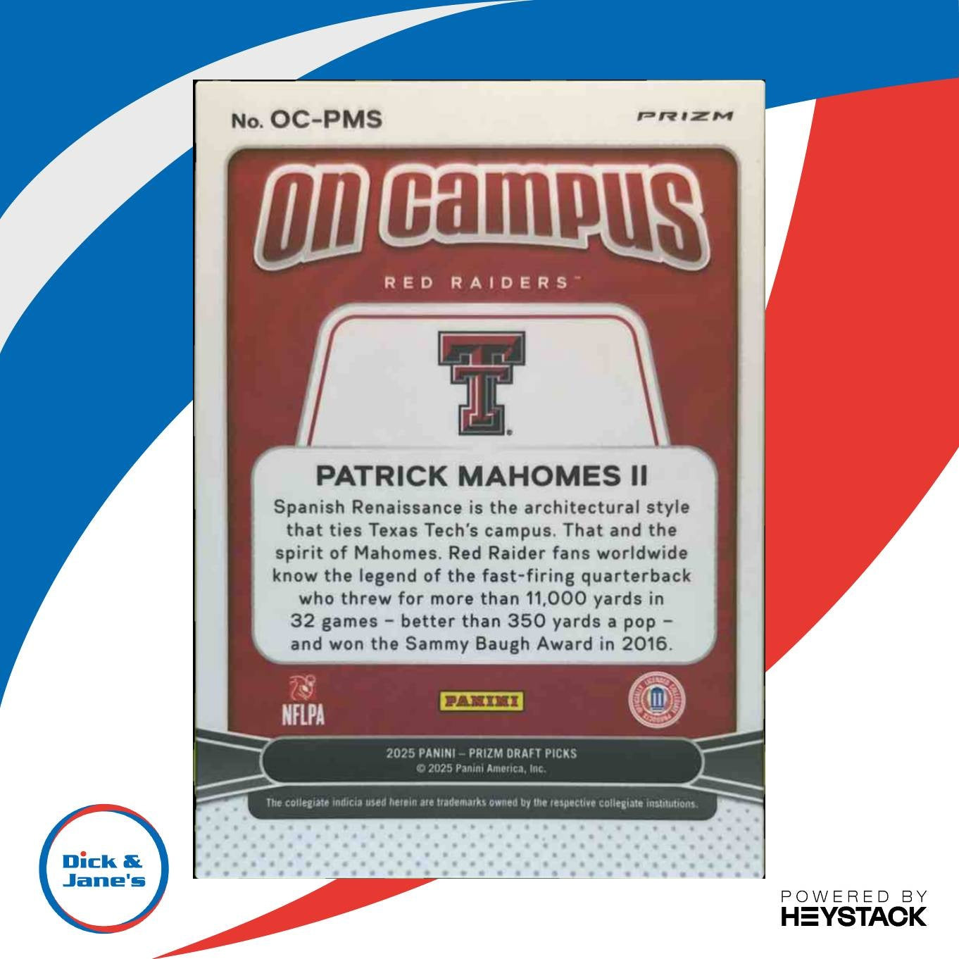 2025 Panini Prizm Draft Patrick Mahomes II On Campus #13 Texas Tech Red Raiders - Sports Cards