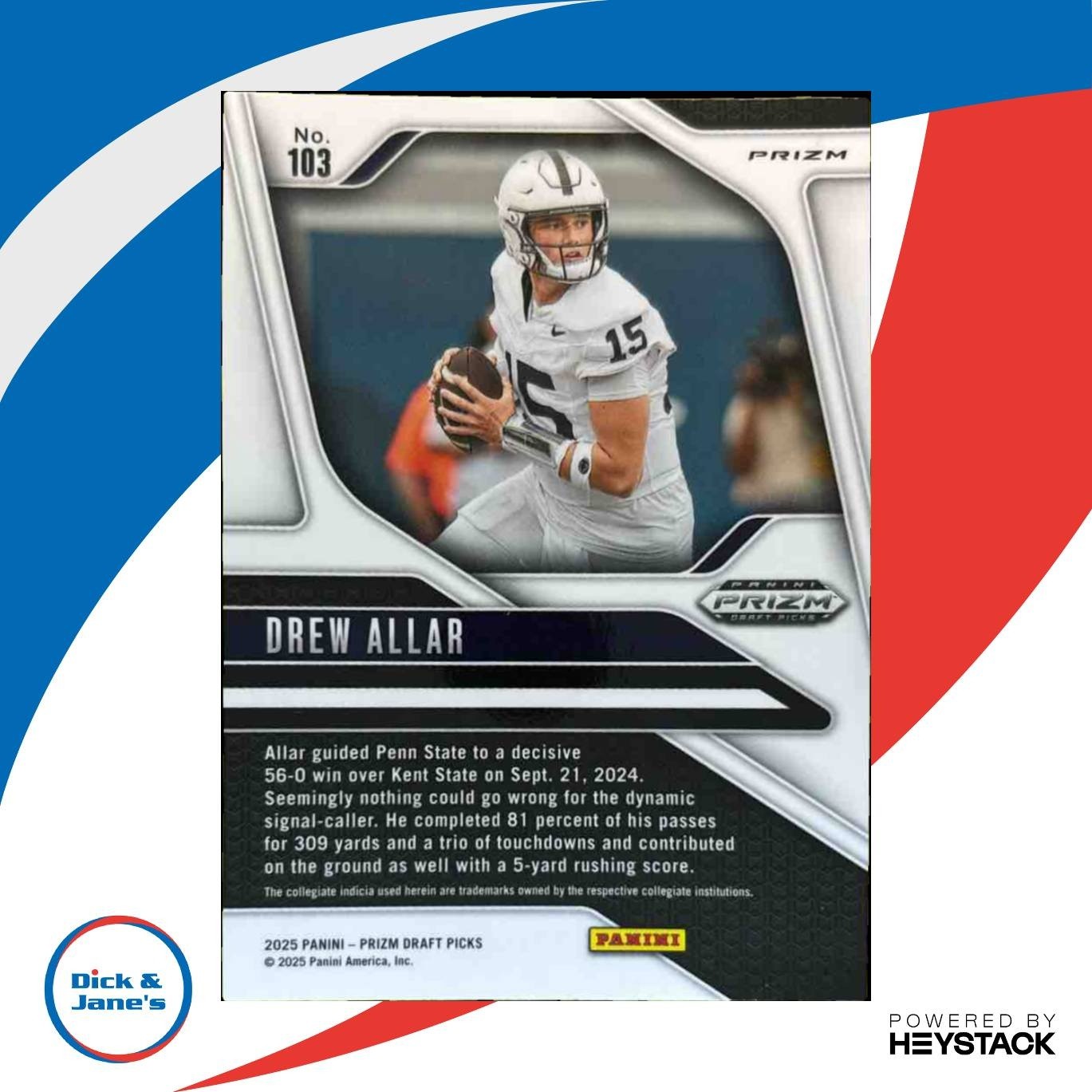 2025 Panini Prizm Draft Picks Drew Allar Silver #103 Penn State Nittany Lions - Sports Cards