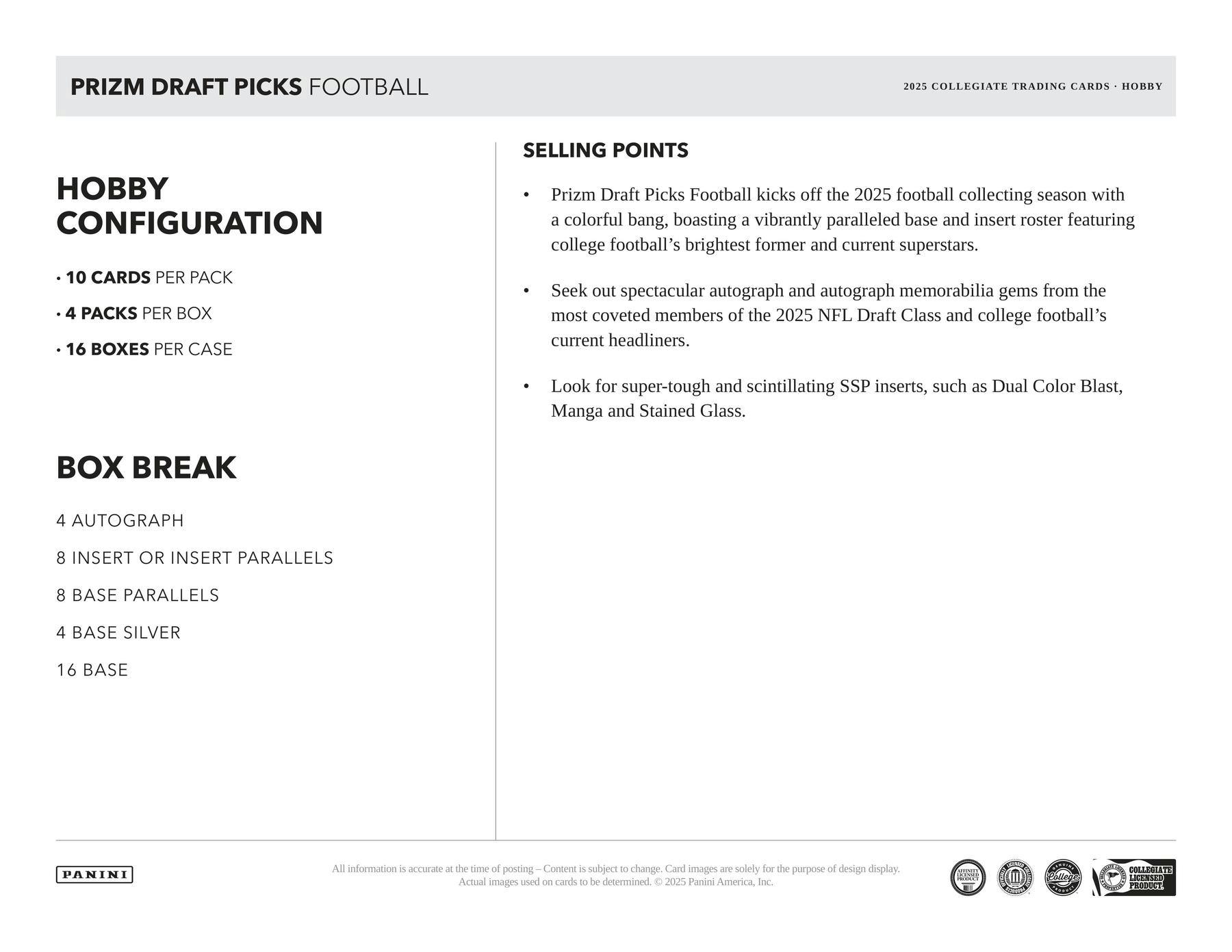 2025 Panini Prizm Draft Picks Football Hobby Box (4 Autos) - NFL Hobby Box