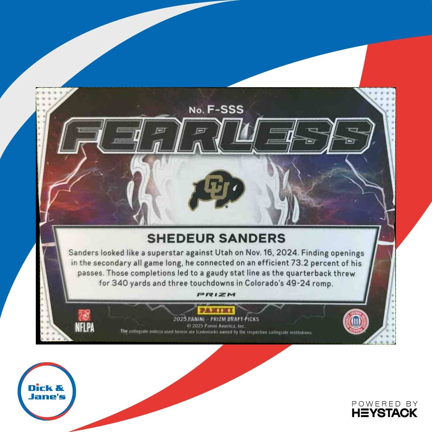 2025 Panini Prizm Draft Shedeur Sanders Fearless Red Ice #15 Colorado Buffaloes - Sports Cards