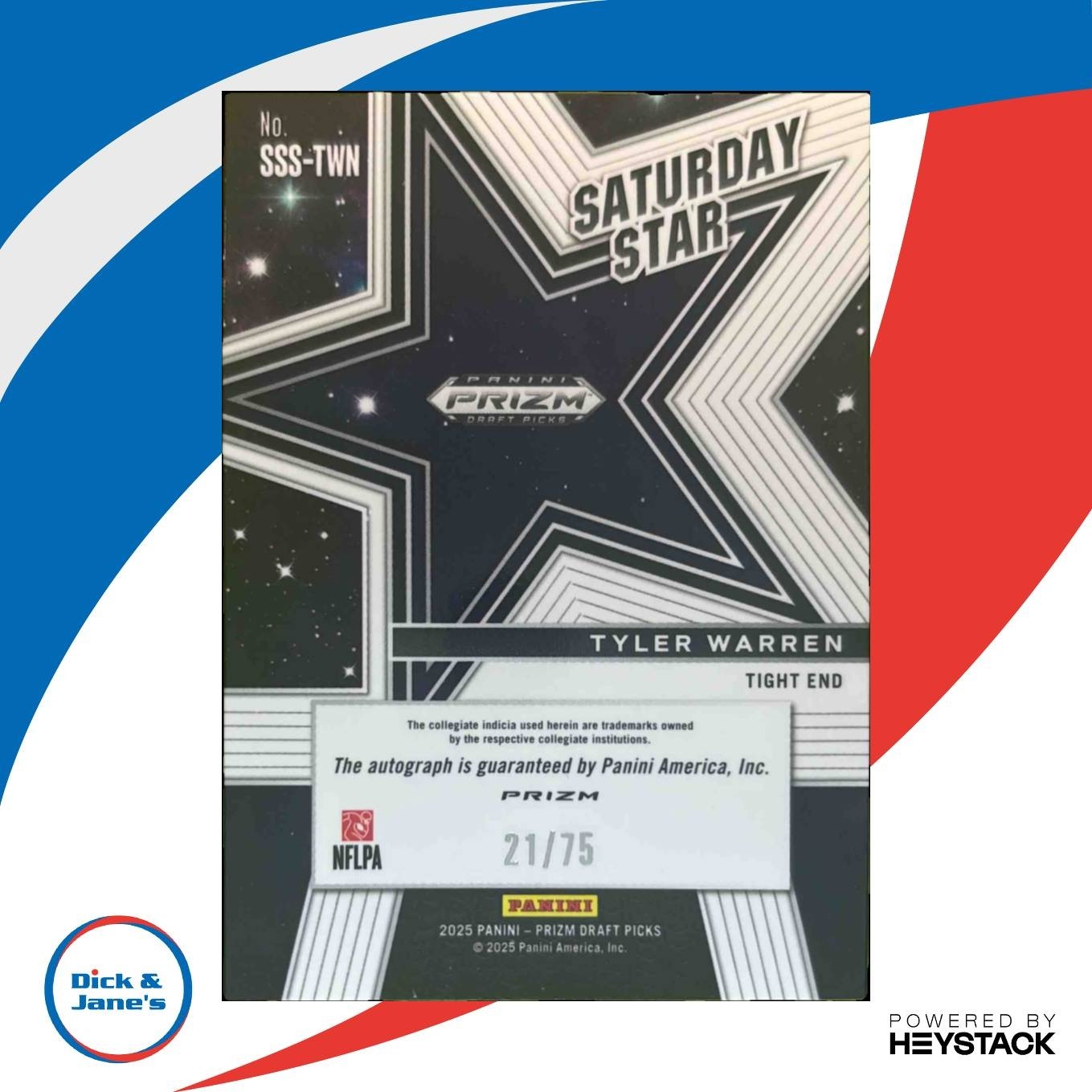 2025 Panini Prizm Draft Tyler Warren Saturday Star Auto Blue /75 - Sports Cards