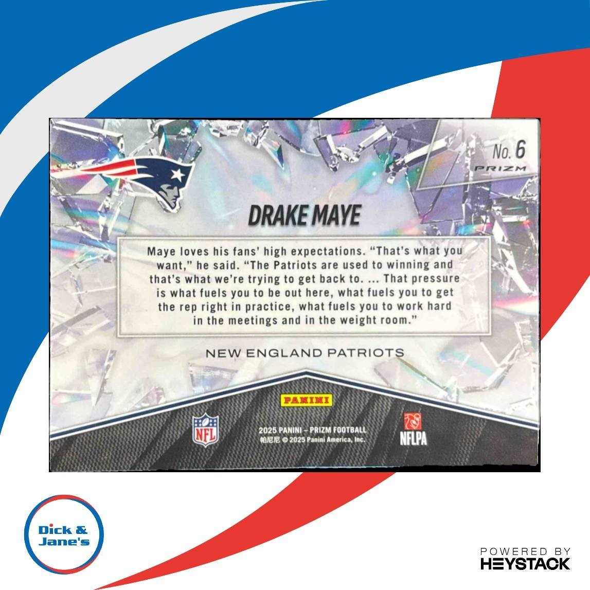2025 Panini Prizm Drake Maye Break Silver #6 New England Patriots - Sports Cards
