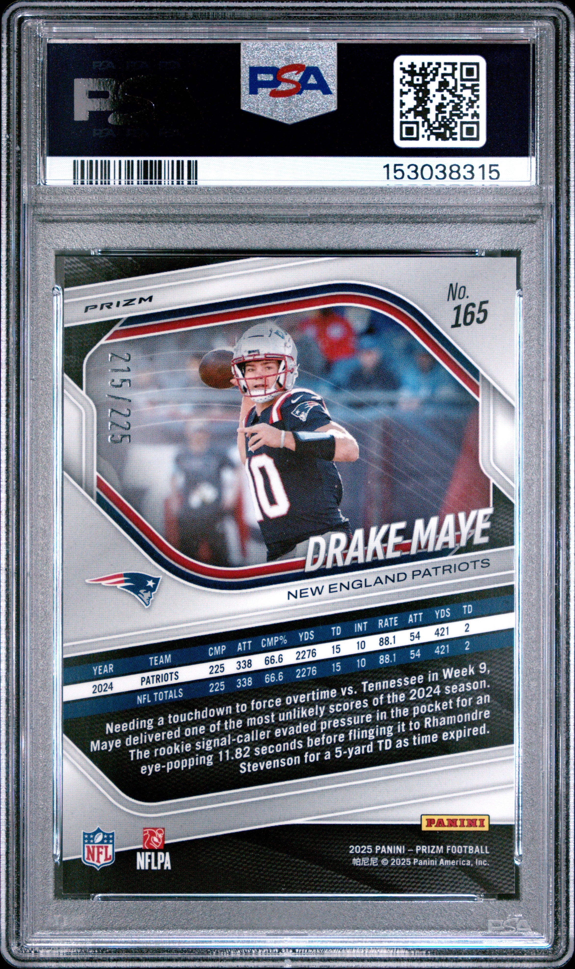 2025 Panini Prizm Drake Maye Purple Ice #165 PSA 9 - Graded Sports Cards