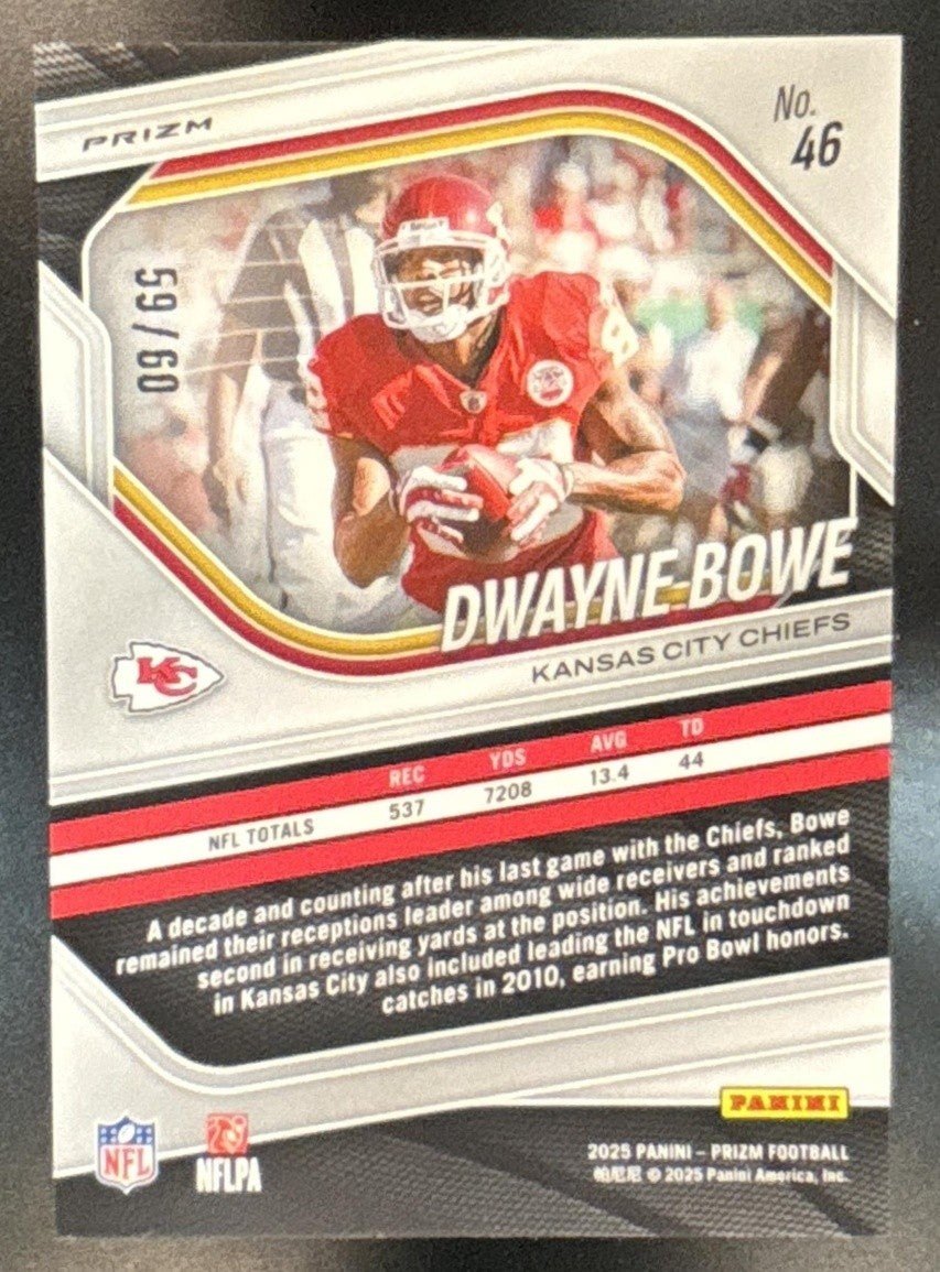 2025 Panini Prizm Dwayne Bowe Super Bowl LX /60 #46 Kansas City Chiefs - Sports Cards