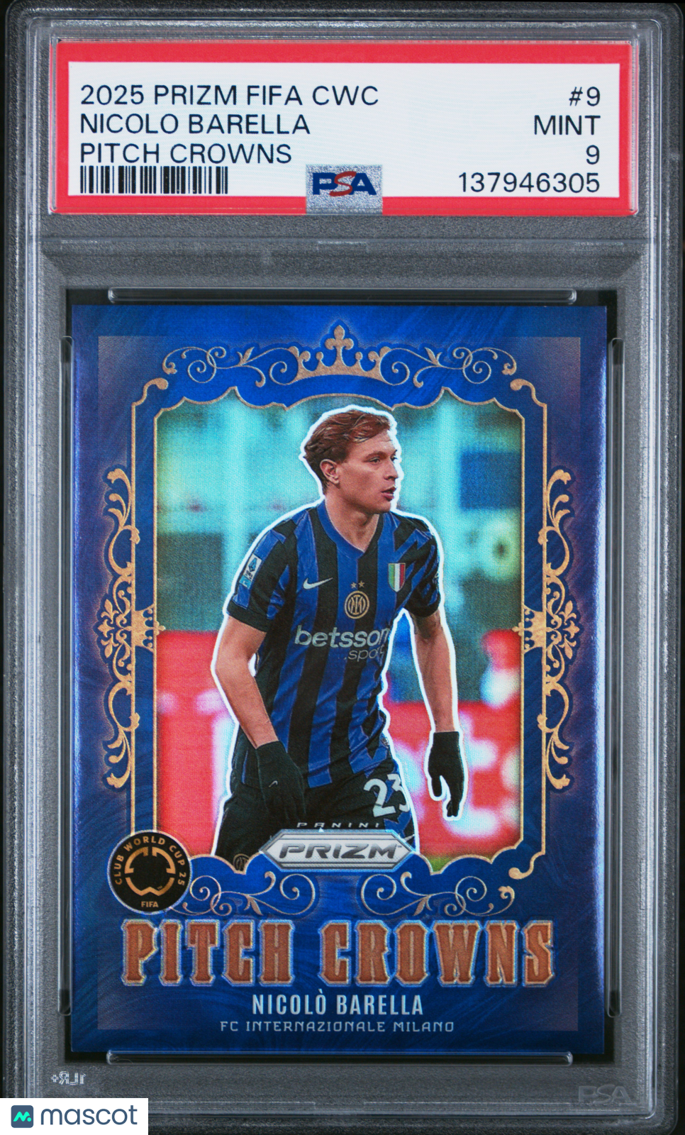 2025 Panini Prizm FIFA Club World Cup Pitch Crowns Nicolo Barella #9 PSA 9 - Graded Sports Cards