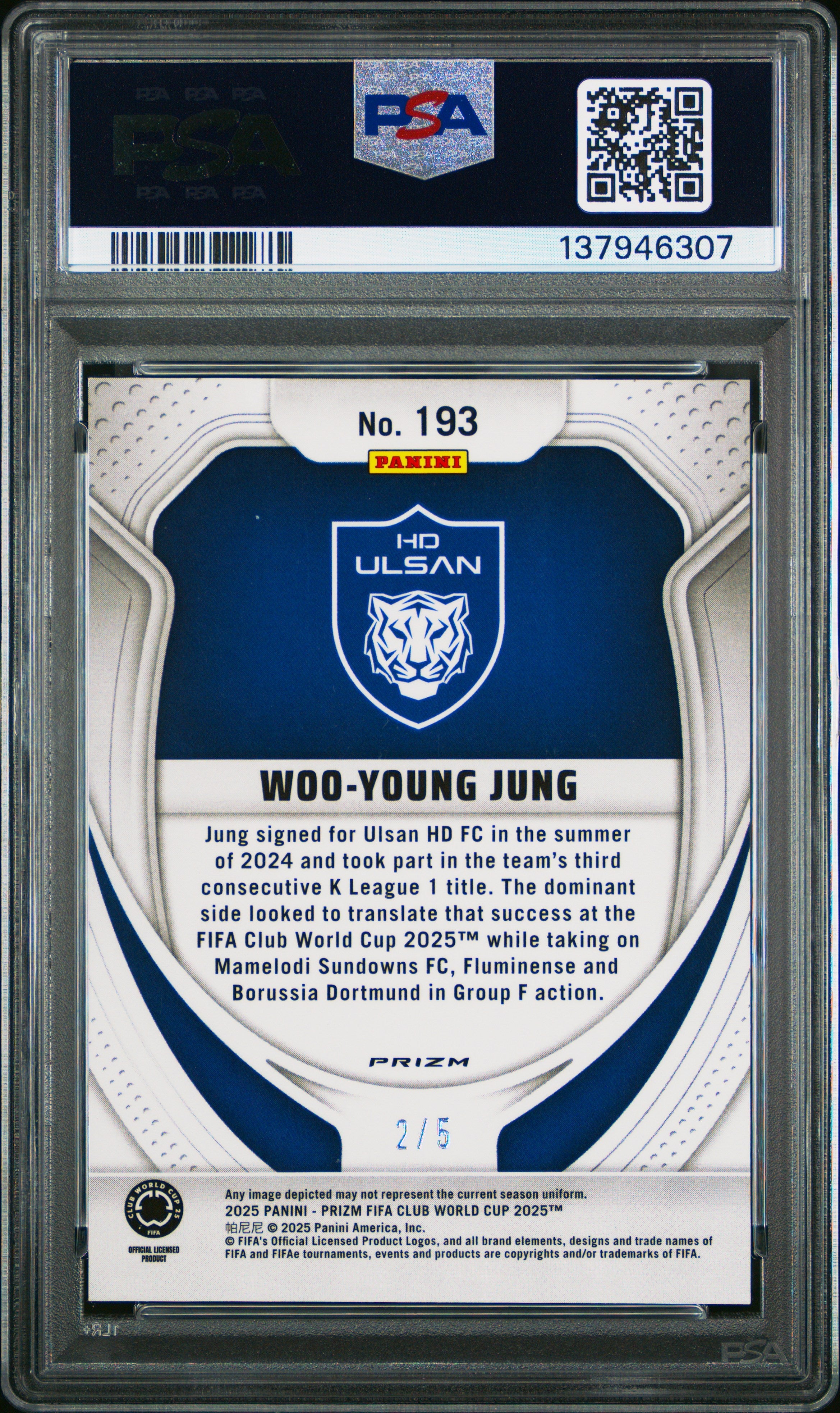 2025 Panini Prizm FIFA Club World Cup Woo-Young Jung Green 2/5 PSA 10 GEM MINT - Graded Sports Cards