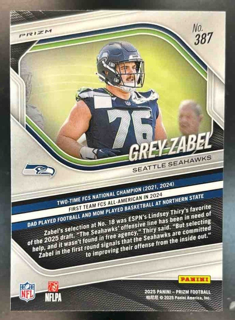 2025 Panini Prizm Grey Zabel Black & Red Checker #387 RC Seattle Seahawks - Sports Cards