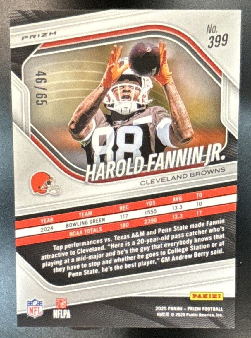 2025 Panini Prizm Harold Fannin Jr. Orange Wave /65 #399 RC Cleveland Browns - Sports Cards