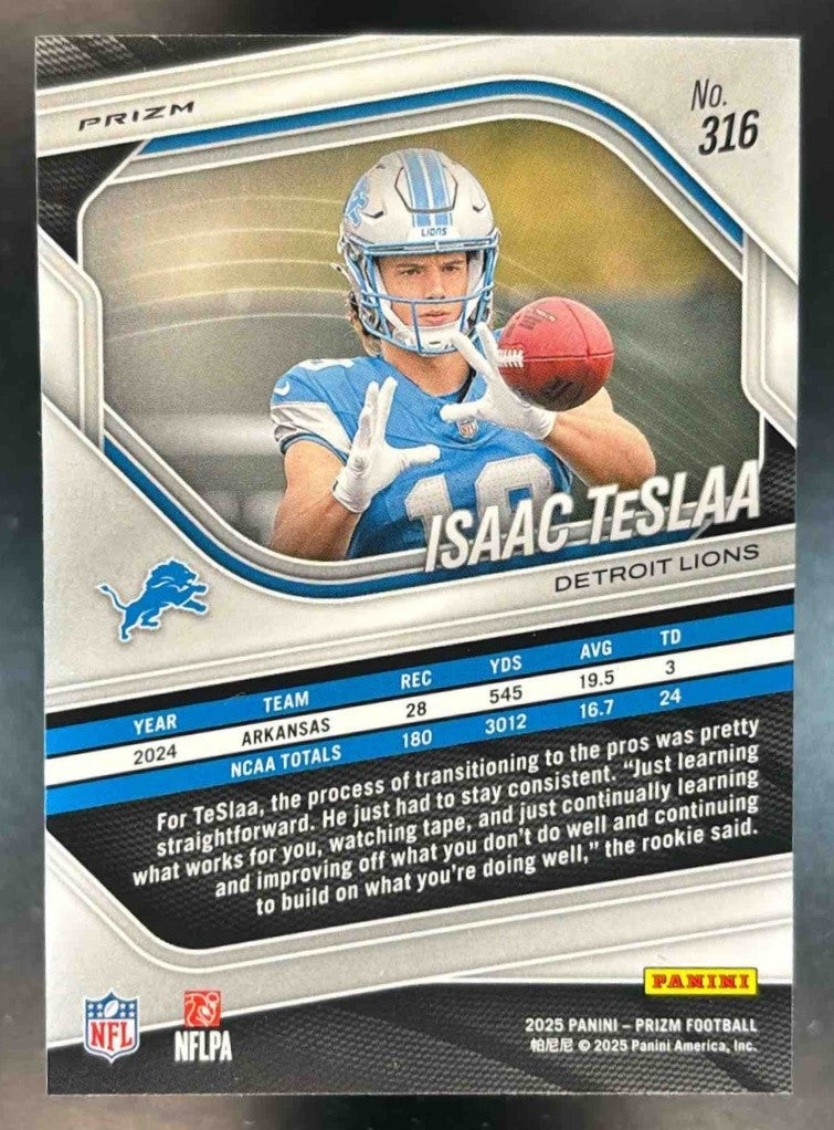 2025 Panini Prizm Isaac TeSlaa White Disco #316 RC Detroit Lions - Sports Cards