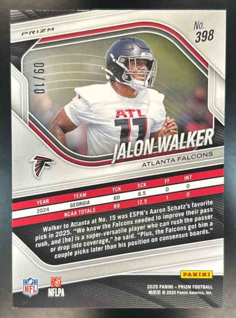 2025 Panini Prizm Jalon Walker Gold Wave /10 #398 RC Atlanta Falcons - Sports Cards