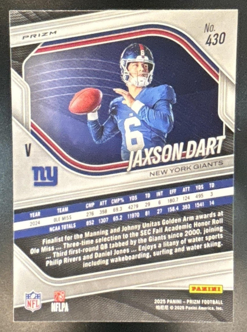 2025 Panini Prizm Jaxson Dart Rookie Variations No Huddle #430 New York Giants - Sports Cards