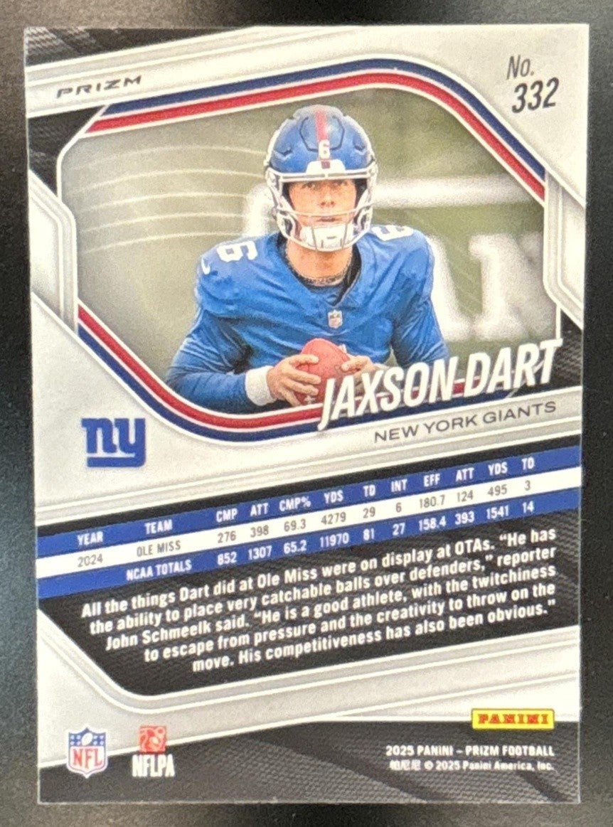 2025 Panini Prizm Jaxson Dart Silver #332 RC New York Giants - Sports Cards