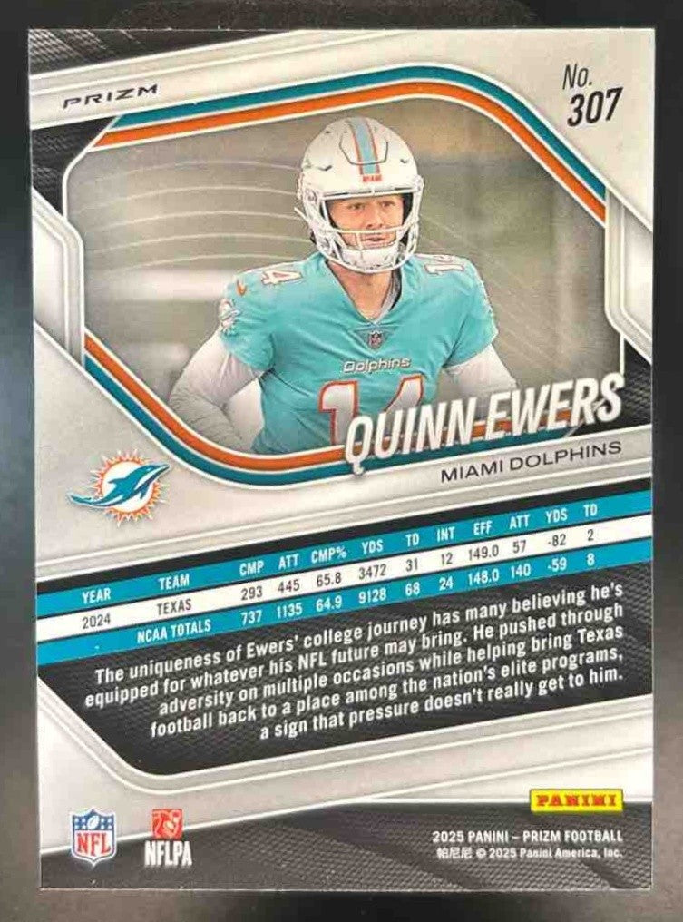2025 Panini Prizm Quinn Ewers Lazer #307 RC Miami Dolphins - Sports Cards