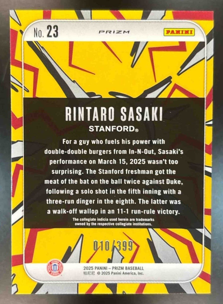 2025 Panini Prizm Rintaro Sasaki Dingers! Prizms Orange Pulsar /399 #23 - Sports Cards