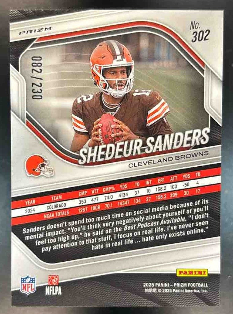 2025 Panini Prizm Shedeur Sanders Blue Wave /230 #302 RC Cleveland Browns - Sports Cards