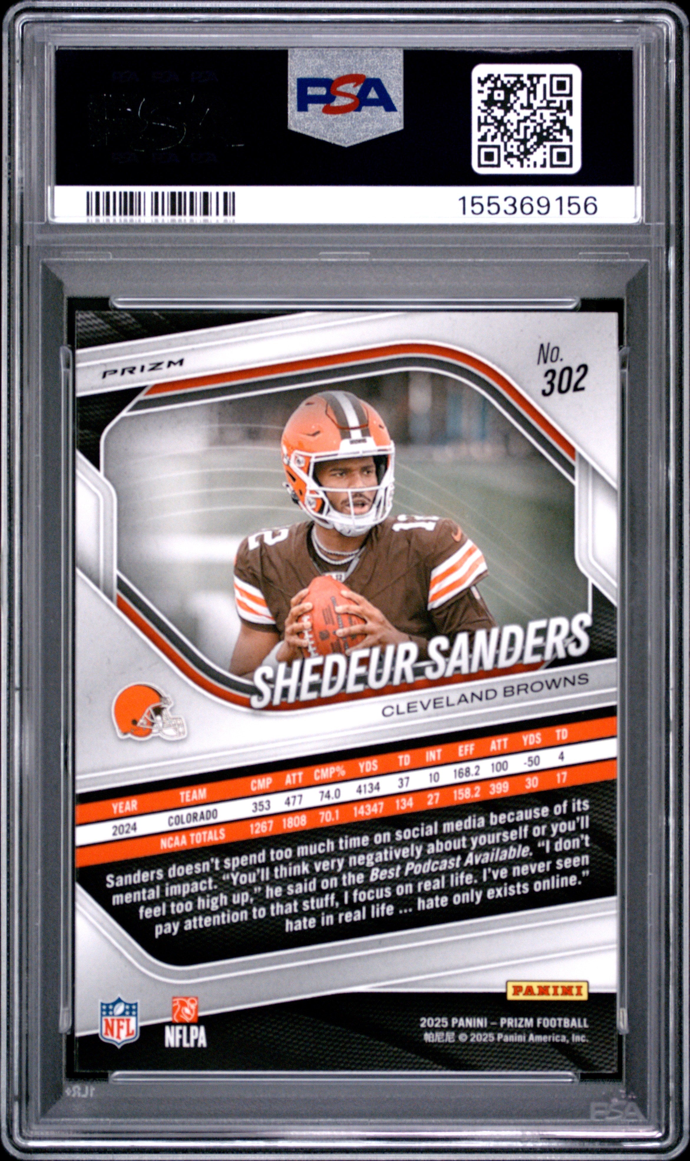 2025 Panini Prizm Shedeur Sanders White Disco #302 PSA 10 - Graded Sports Cards