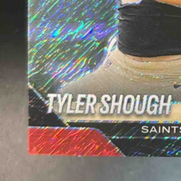 2025 Panini Prizm Tyler Shough Patch Auto Red Shimmer /35 MEM RC Saints - Sports Cards