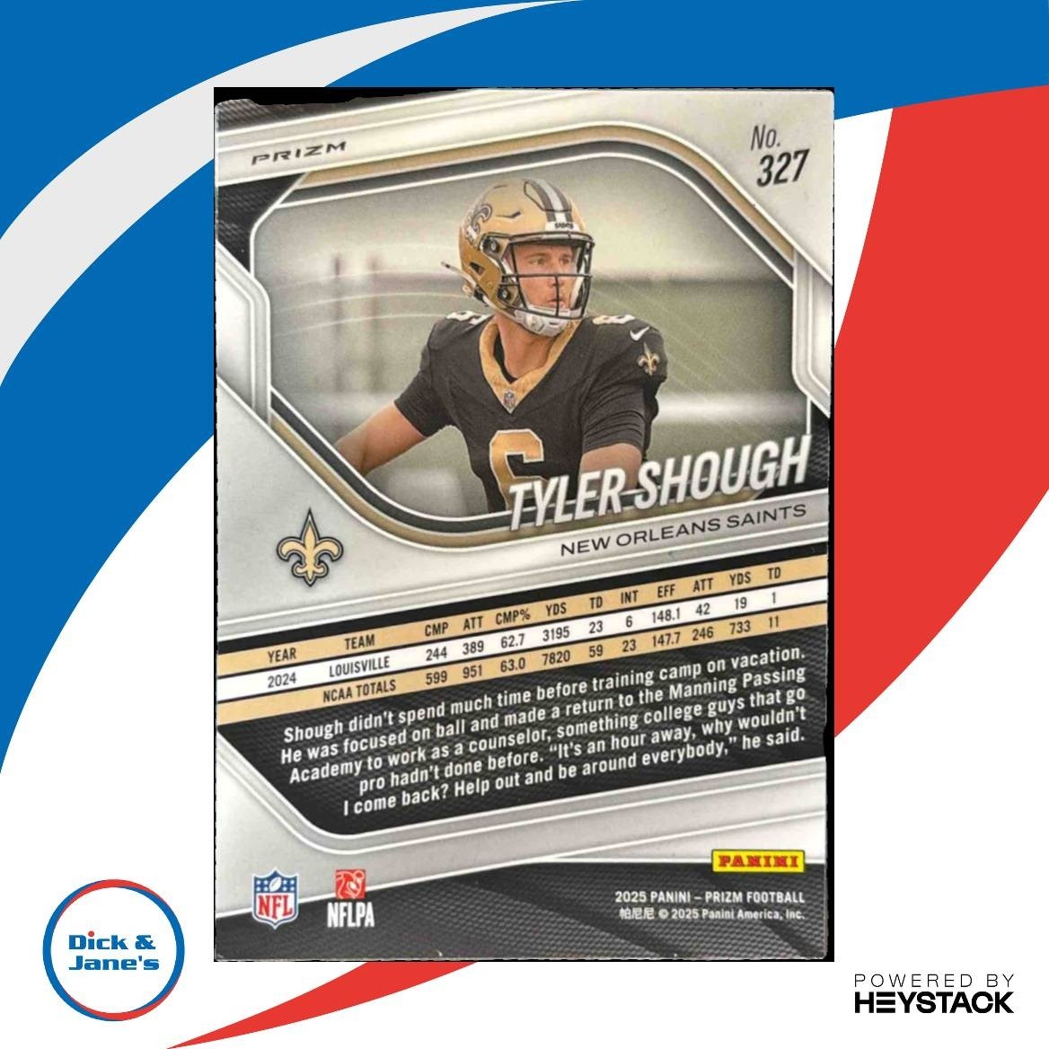 2025 Panini Prizm Tyler Shough Silver #327 RC New Orleans Saints - Sports Cards
