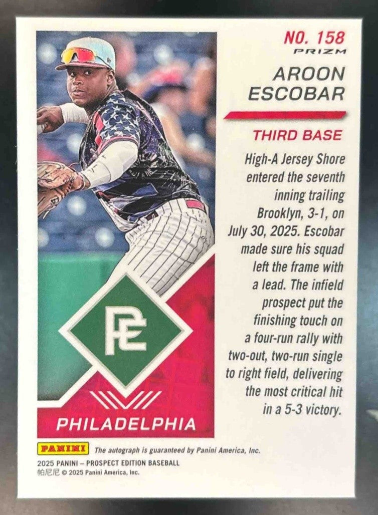 2025 Panini Prospect Edition Aroon Escobar Signatures Silver #158 Auto Phillies - Sports Cards