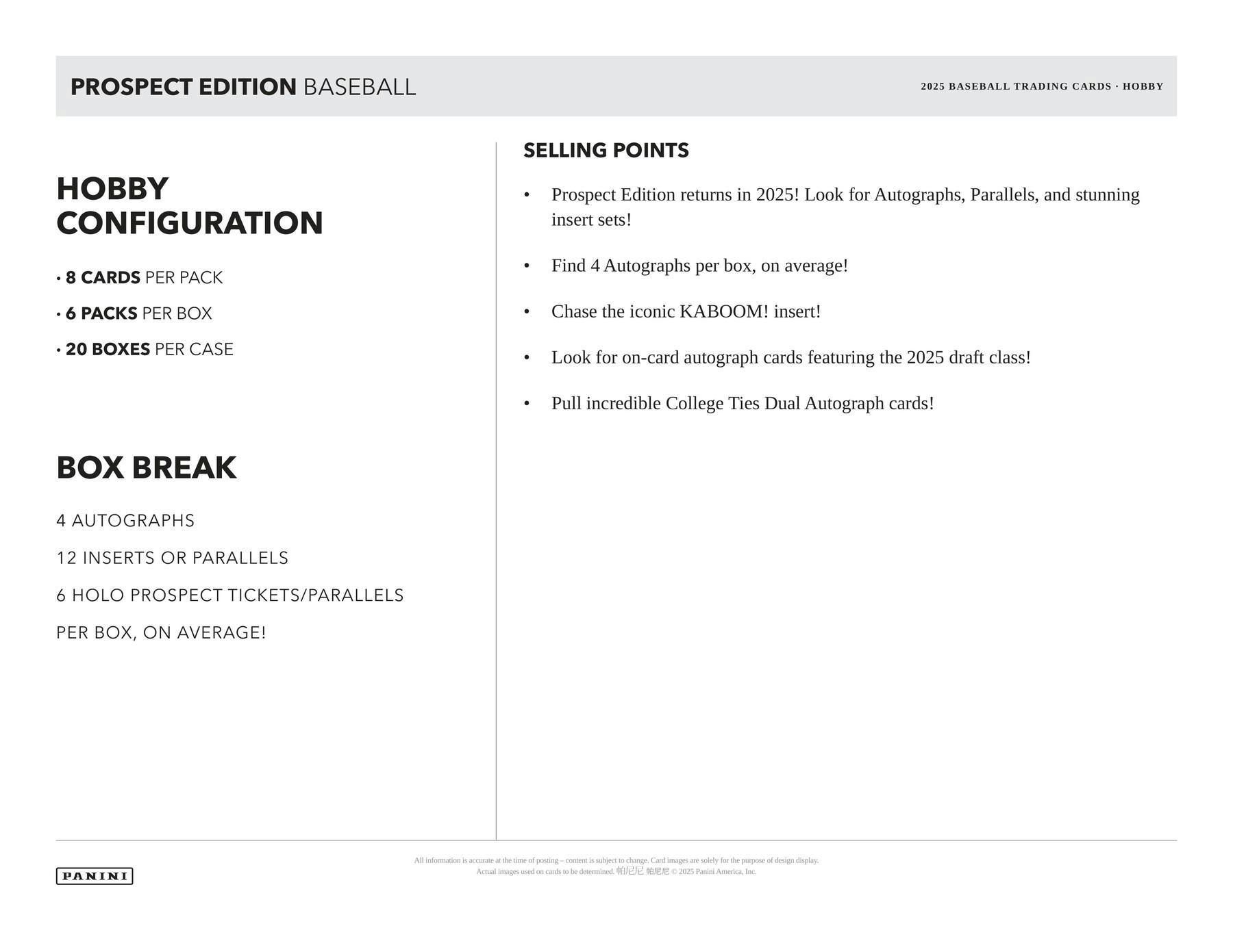 2025 Panini Prospect Edition Baseball Hobby Box (4 Autographs) Kaboom Chase! - Collectible Trading Cards