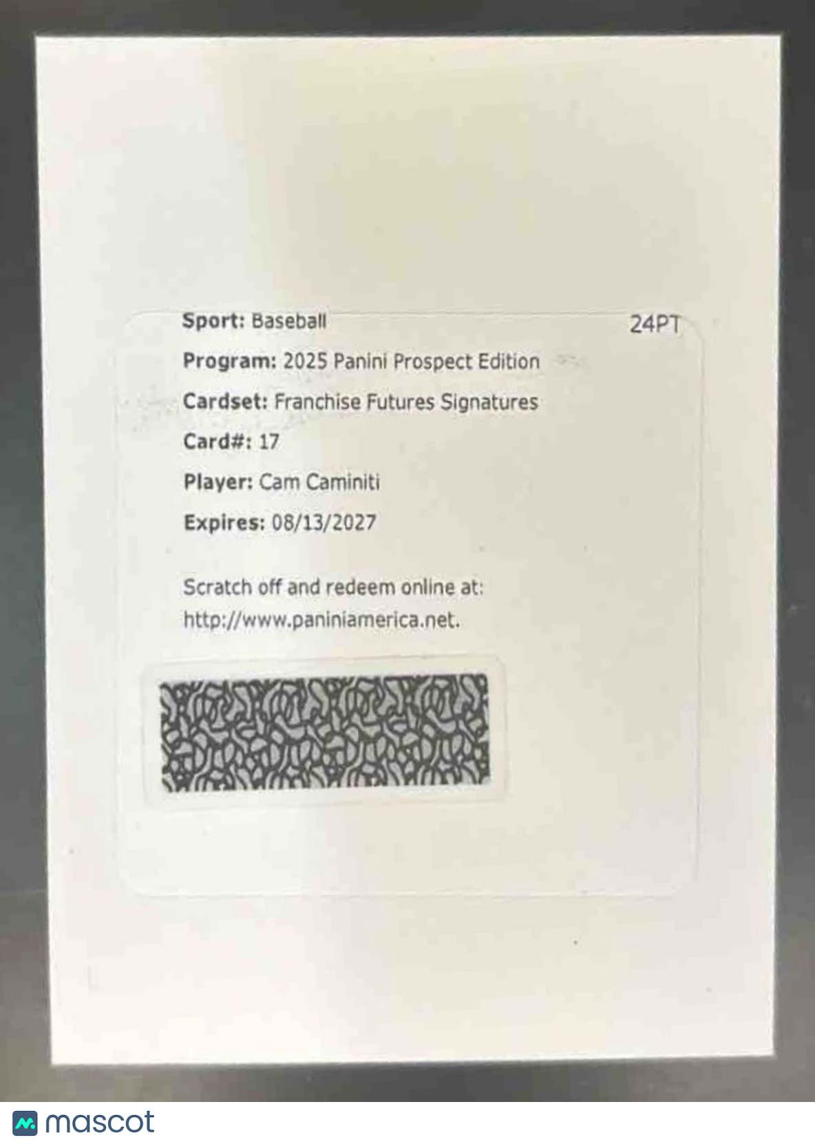 2025 Panini Prospect Edition Cam Caminiti Franchise Futures Auto REDEMPTION #17 - Sports Cards