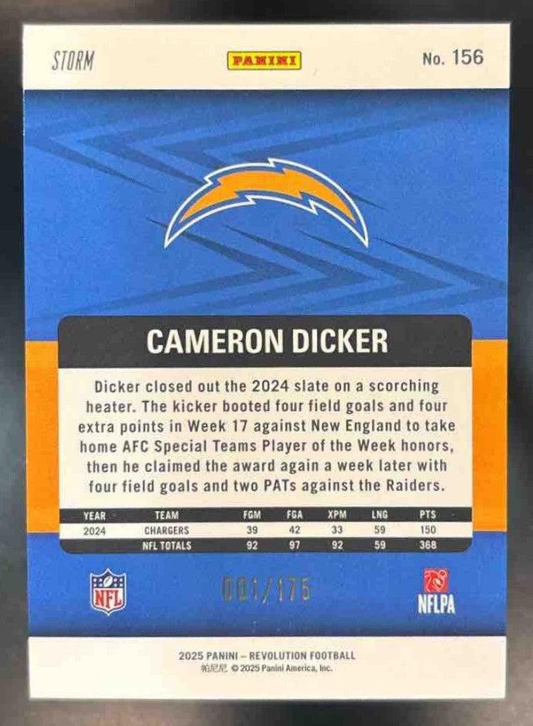 2025 Panini Revolution Cameron Dicker /175 #156 Los Angeles Chargers - Sports Cards