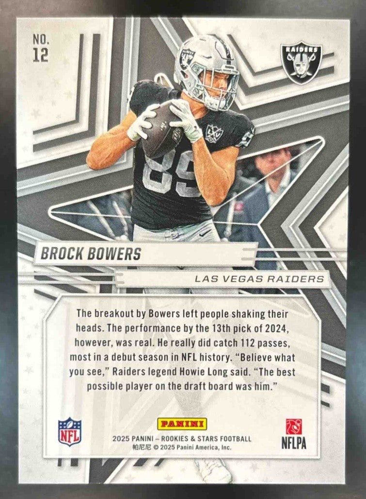 2025 Panini Rookies & Stars Brock Bowers True Blue /149 #12 Las Vegas Raiders - Sports Cards