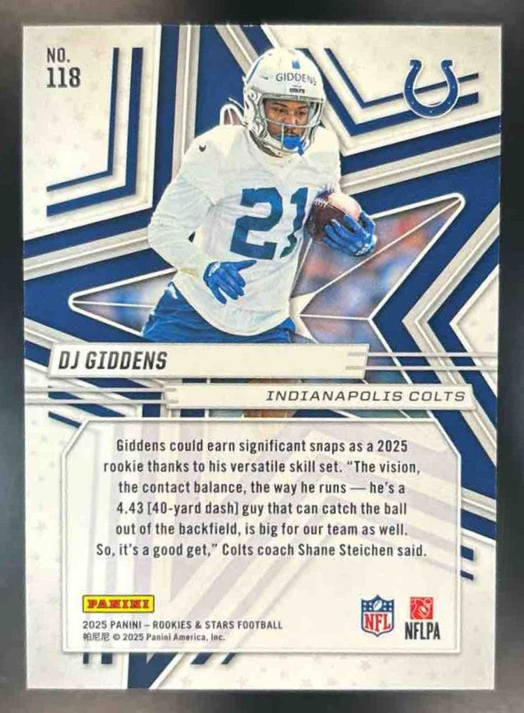 2025 Panini Rookies & Stars DJ Giddens Purple /999 #118 RC Indianapolis Colts - Sports Cards