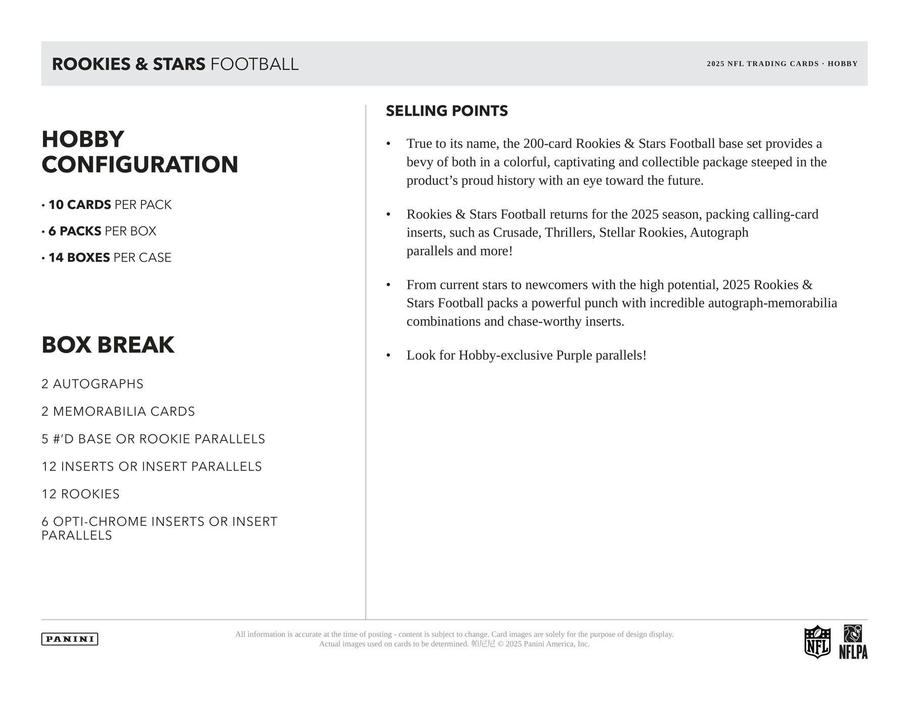 2025 Panini Rookies & Stars Football Hobby Box (2 Autos and 2 Mems) - Sports Collectibles
