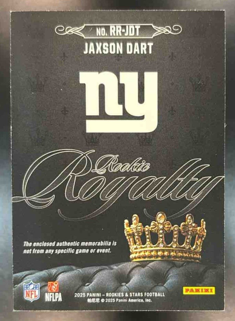 2025 Panini Rookies & Stars Jaxson Dart Rookie Royalty #RR-JDT MEM RC Giants - Sports Cards