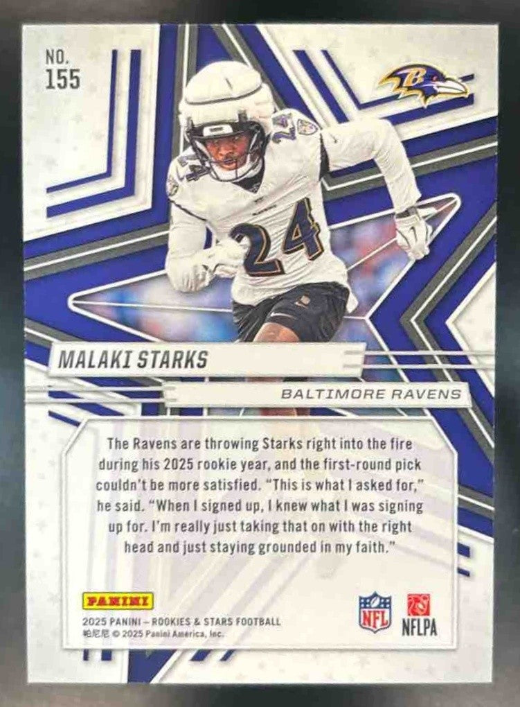 2025 Panini Rookies & Stars Malaki Starks Purple /999 #155 RC Baltimore Ravens - Sports Cards
