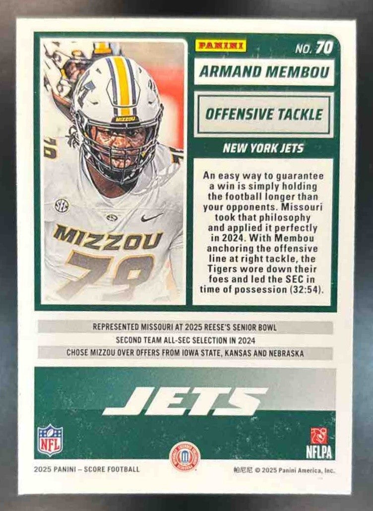 2025 Panini Score Armand Membou Rookies Circular /299 #70 New York Jets - Sports Cards